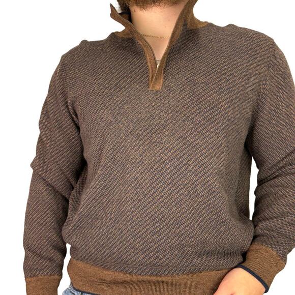 Y2K Patterned Wool Quarter Zip Sweater - Picture 1 of 5